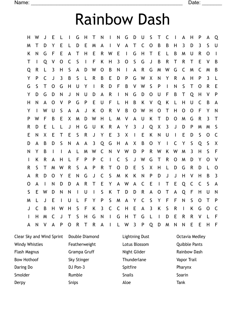 Rainbow Dash Word Search