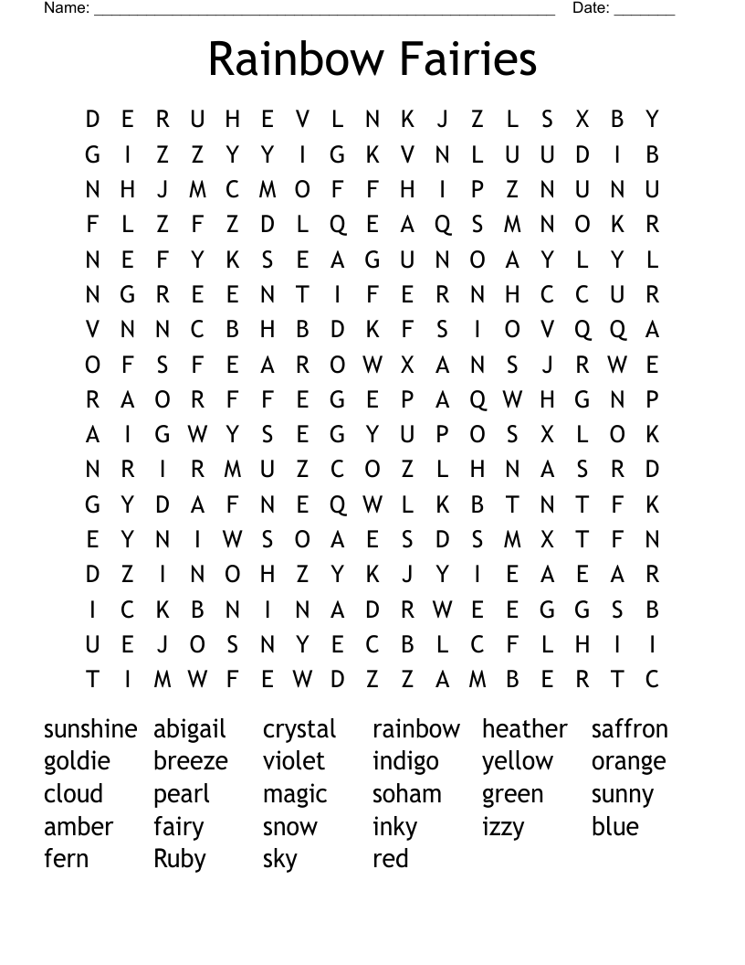 Rainbow Fairies Word Search
