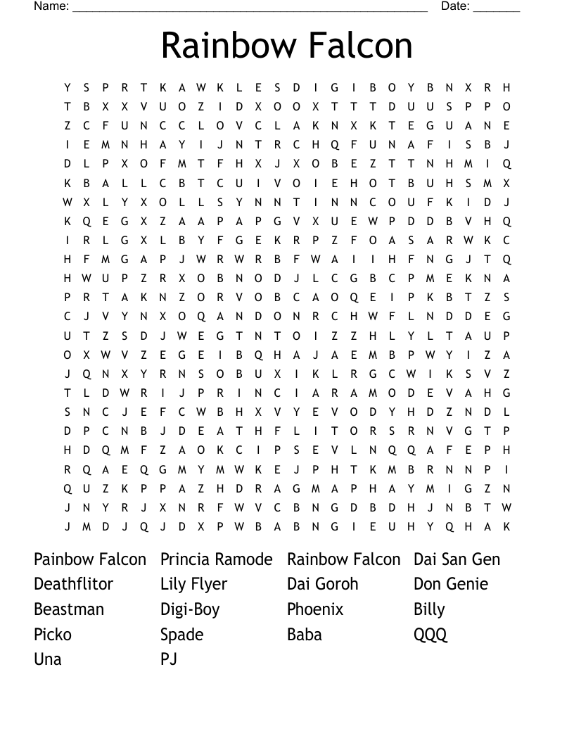 Rainbow Falcon Word Search