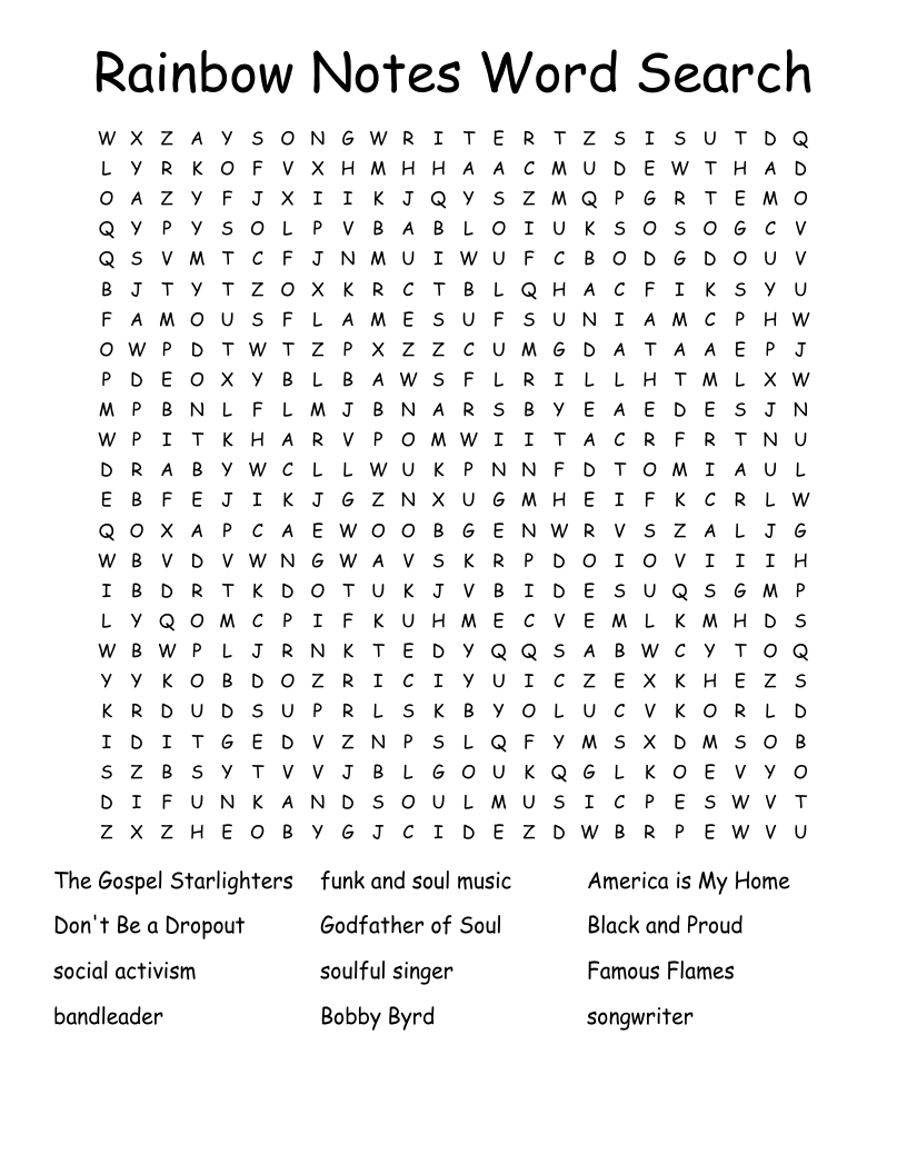 Rainbow Notes Word Search