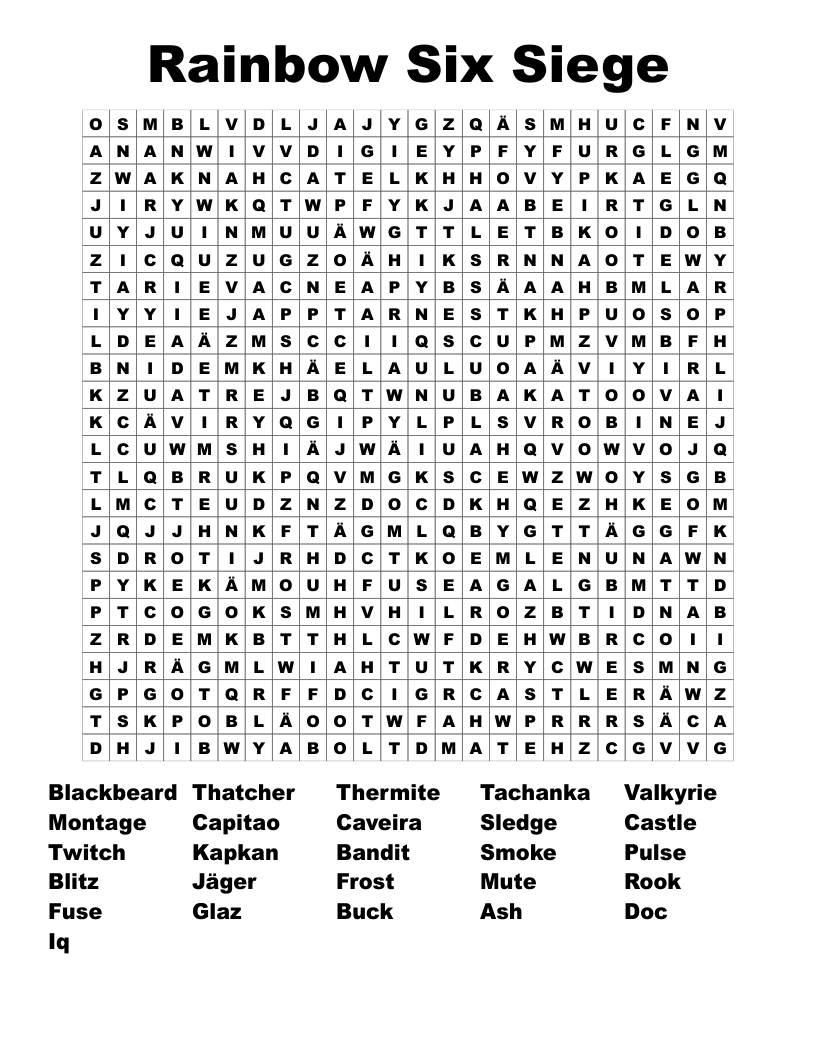 Rainbow Six Siege Word Search
