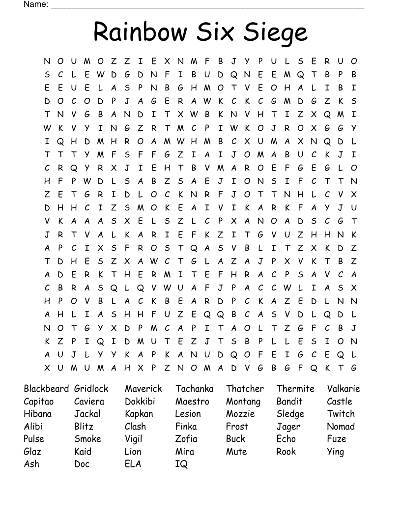 Rainbow Six Siege Word Search