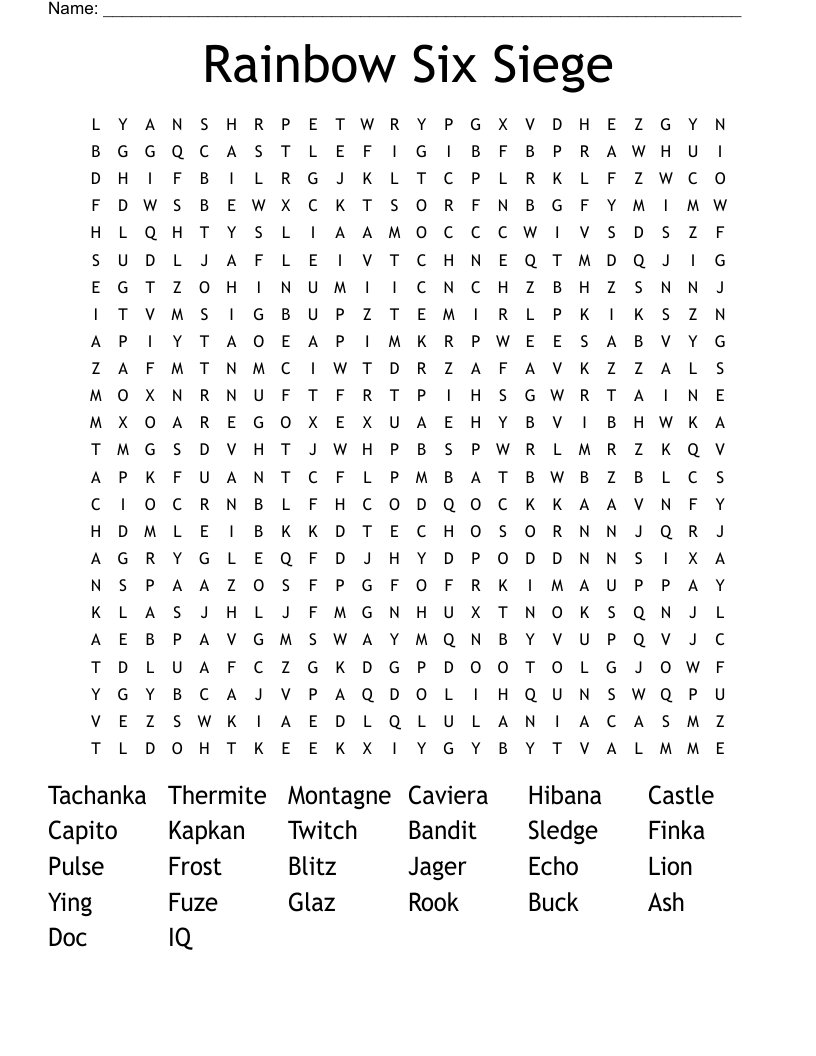 Rainbow Six Siege Word Search