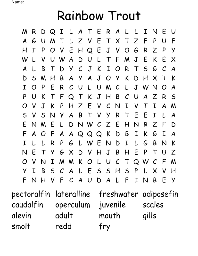 Rainbow Trout Word Search