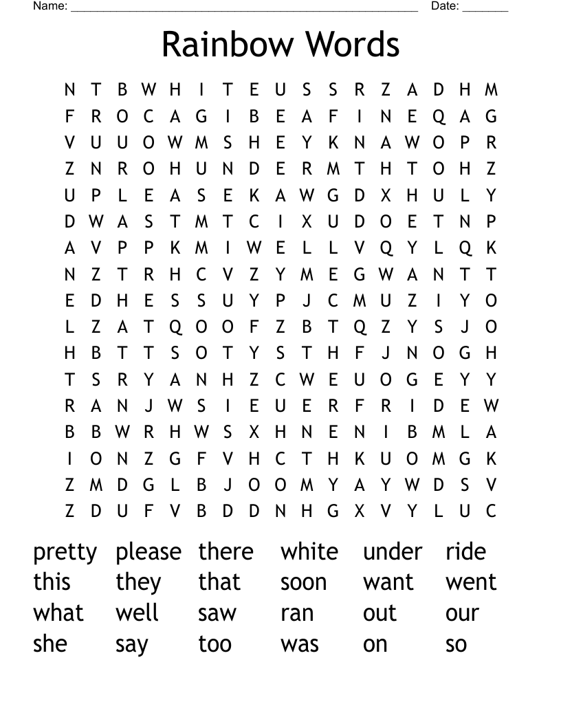 Rainbow Words Word Search