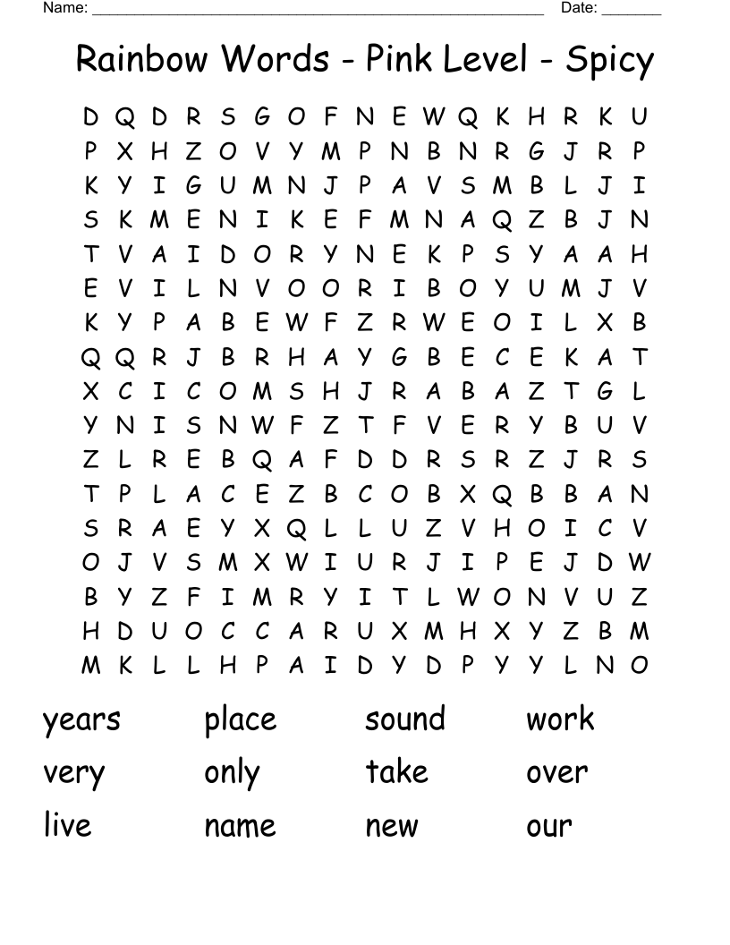 Rainbow Words - Pink Level - Spicy Word Search