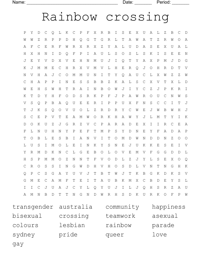 Rainbow crossing Word Search