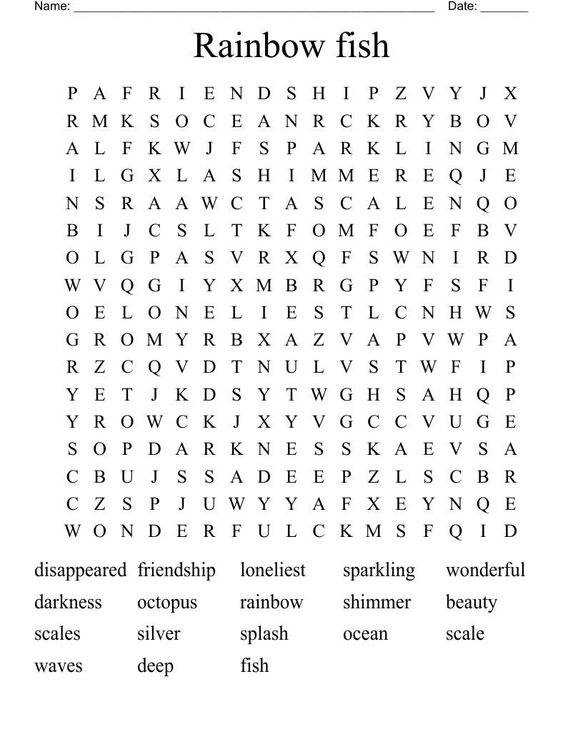 Rainbow fish  Word Search