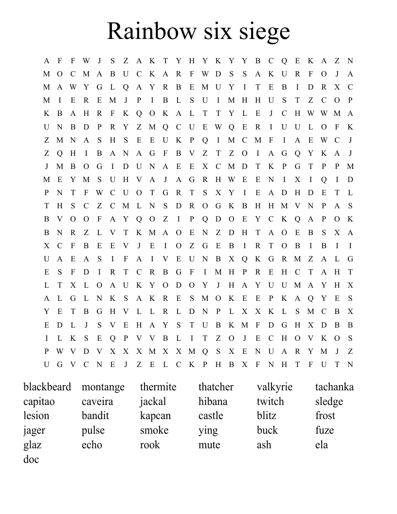 Rainbow six siege Word Search
