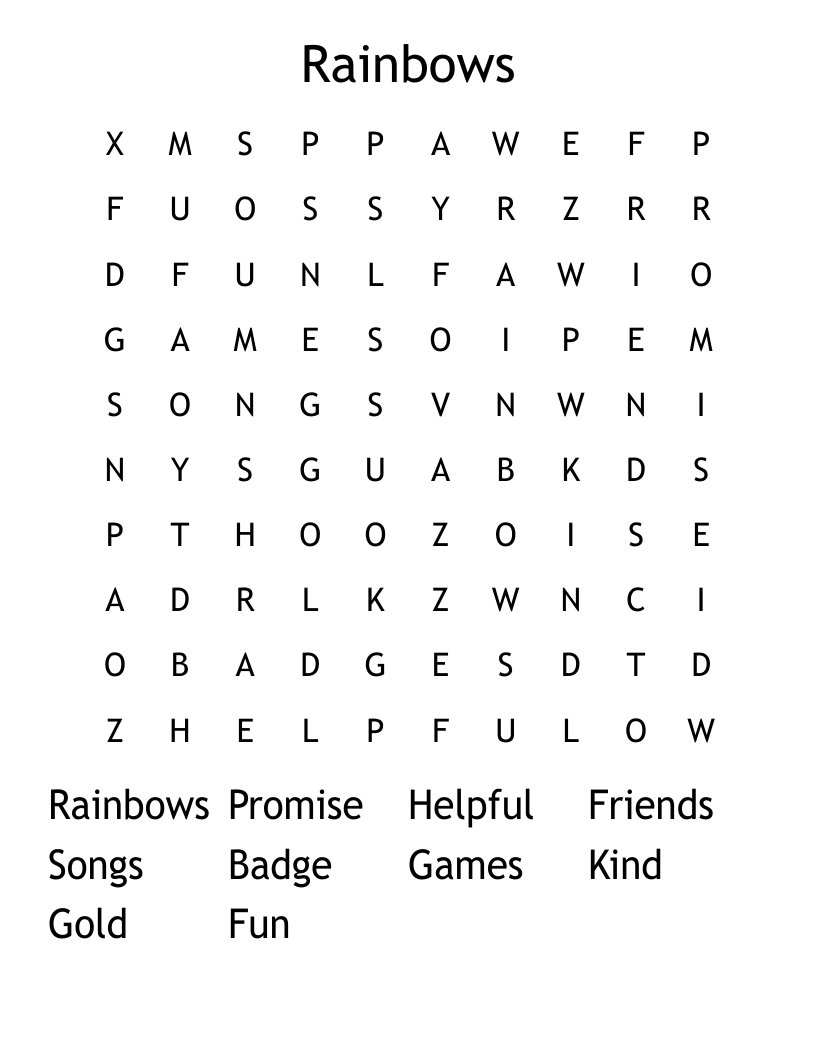 Rainbows Word Search