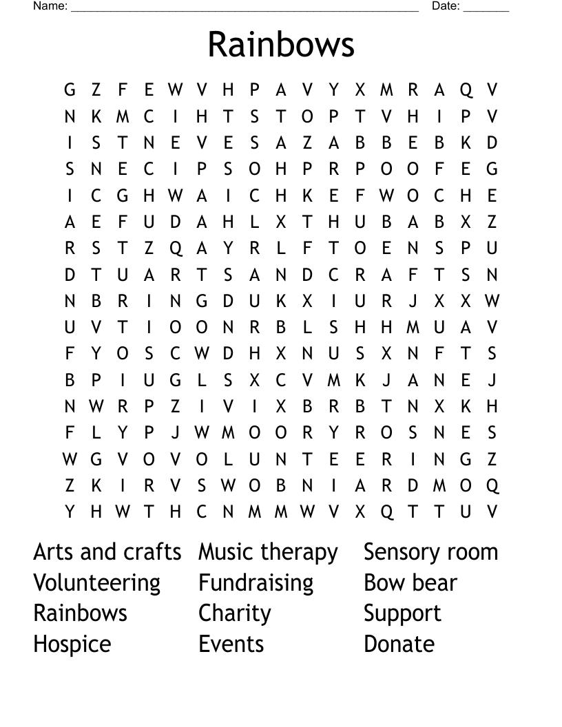 Rainbows Word Search