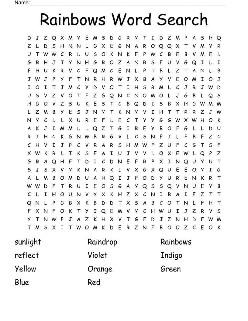 Rainbows Word Search