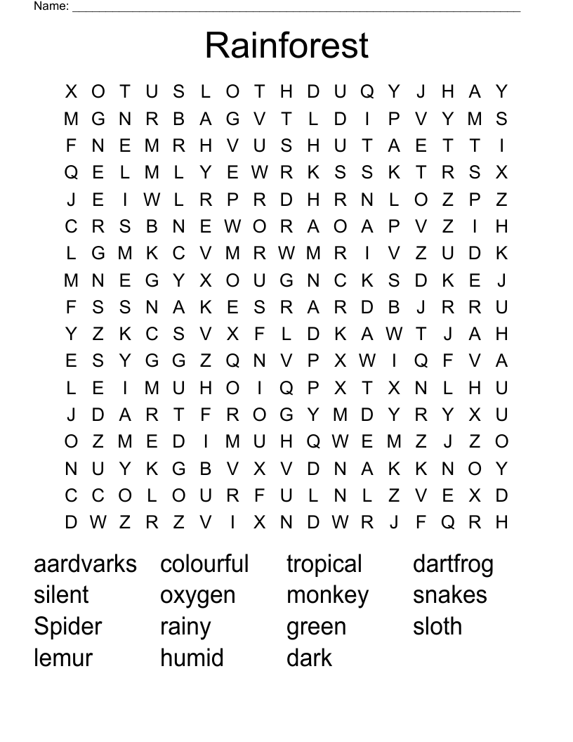 Rainforest Word Search