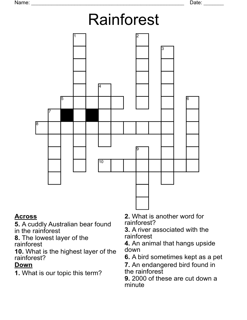 Rainforest Crossword