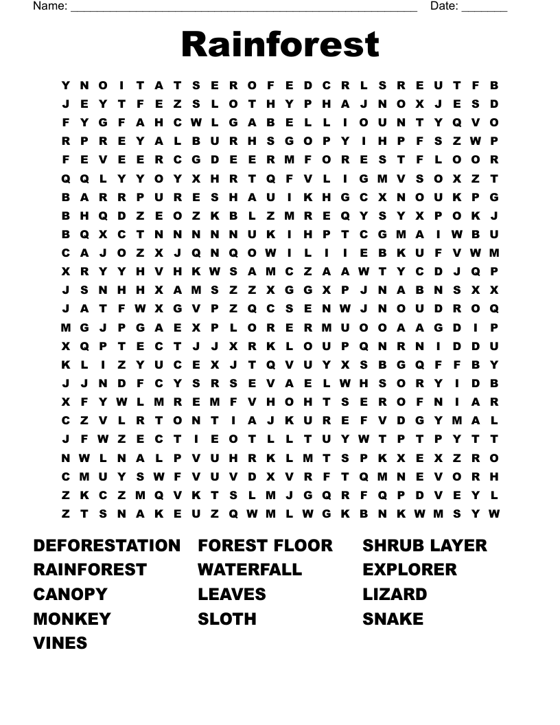 Rainforest Word Search