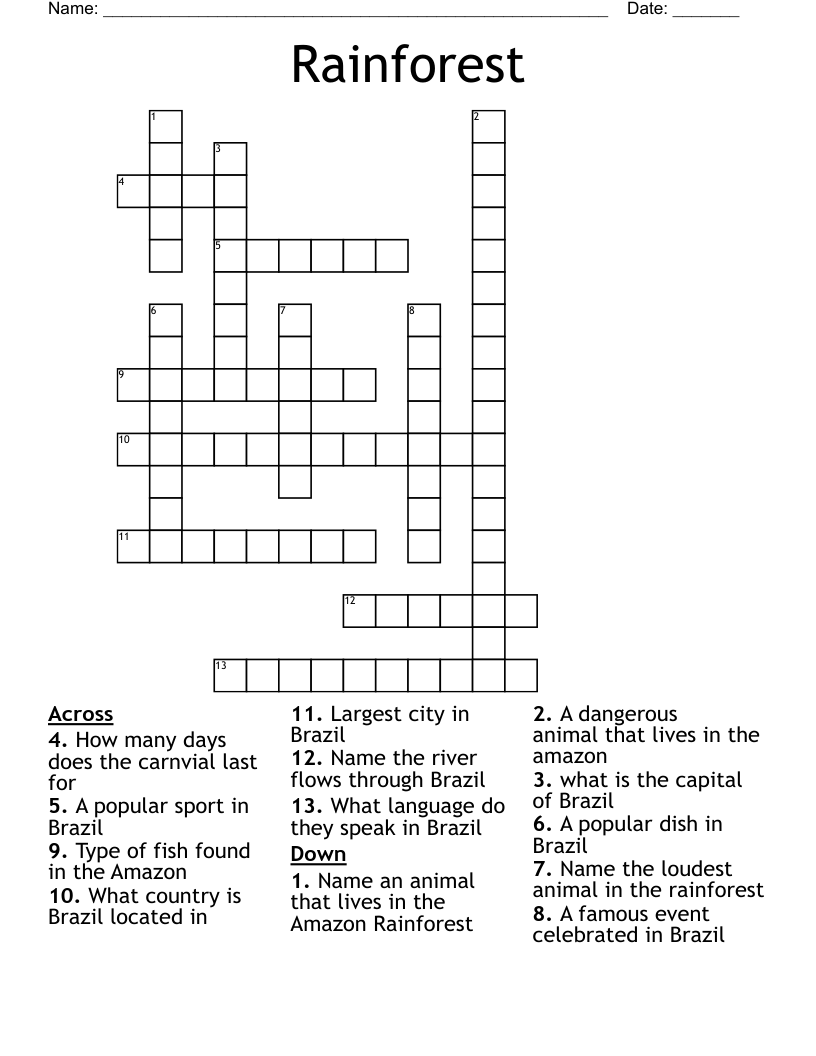 Rainforest Crossword