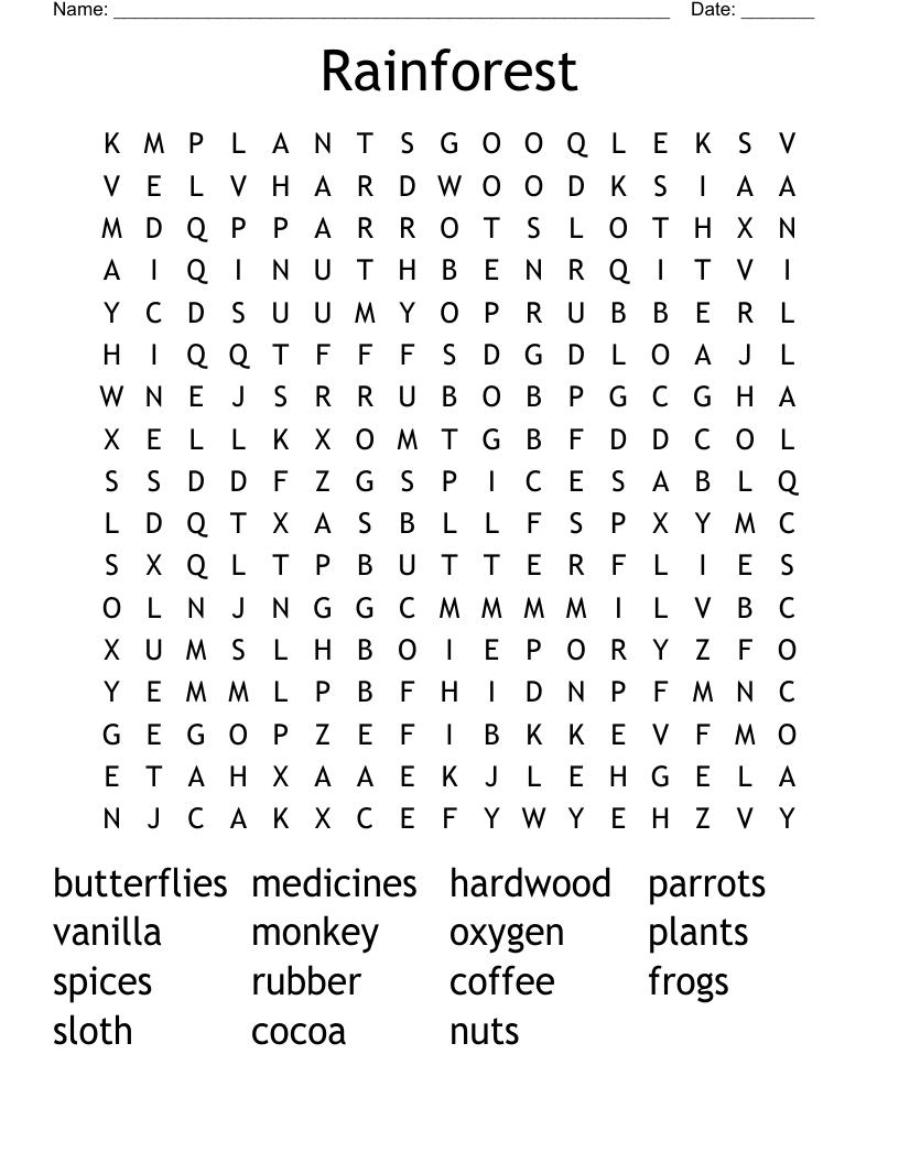 Rainforest Word Search