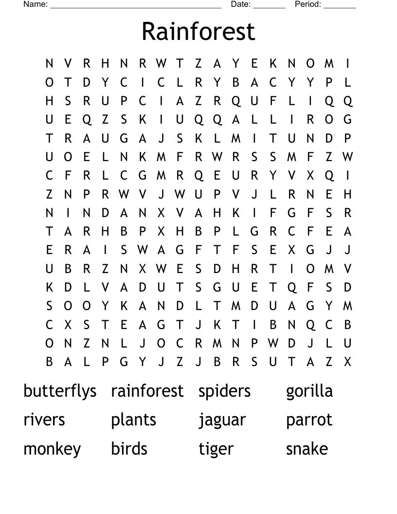 Rainforest Word Search