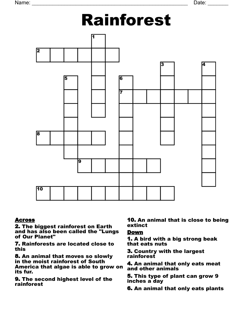 Rainforest Crossword