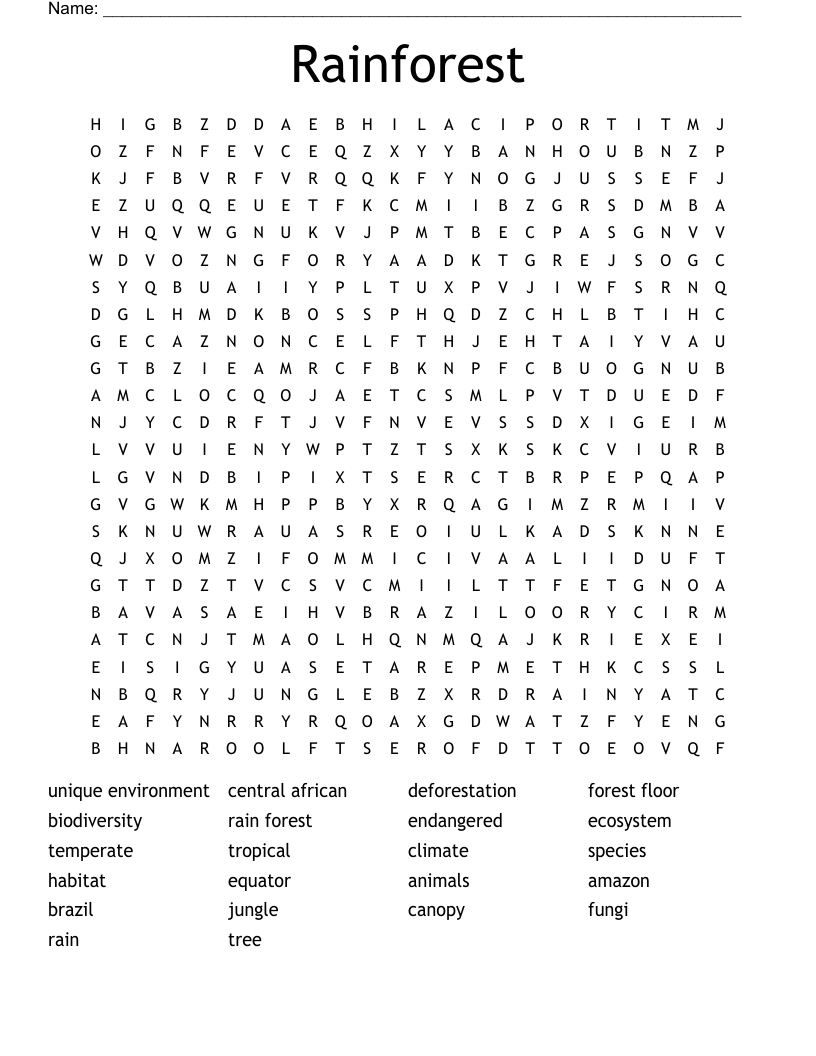 Rainforest Word Search