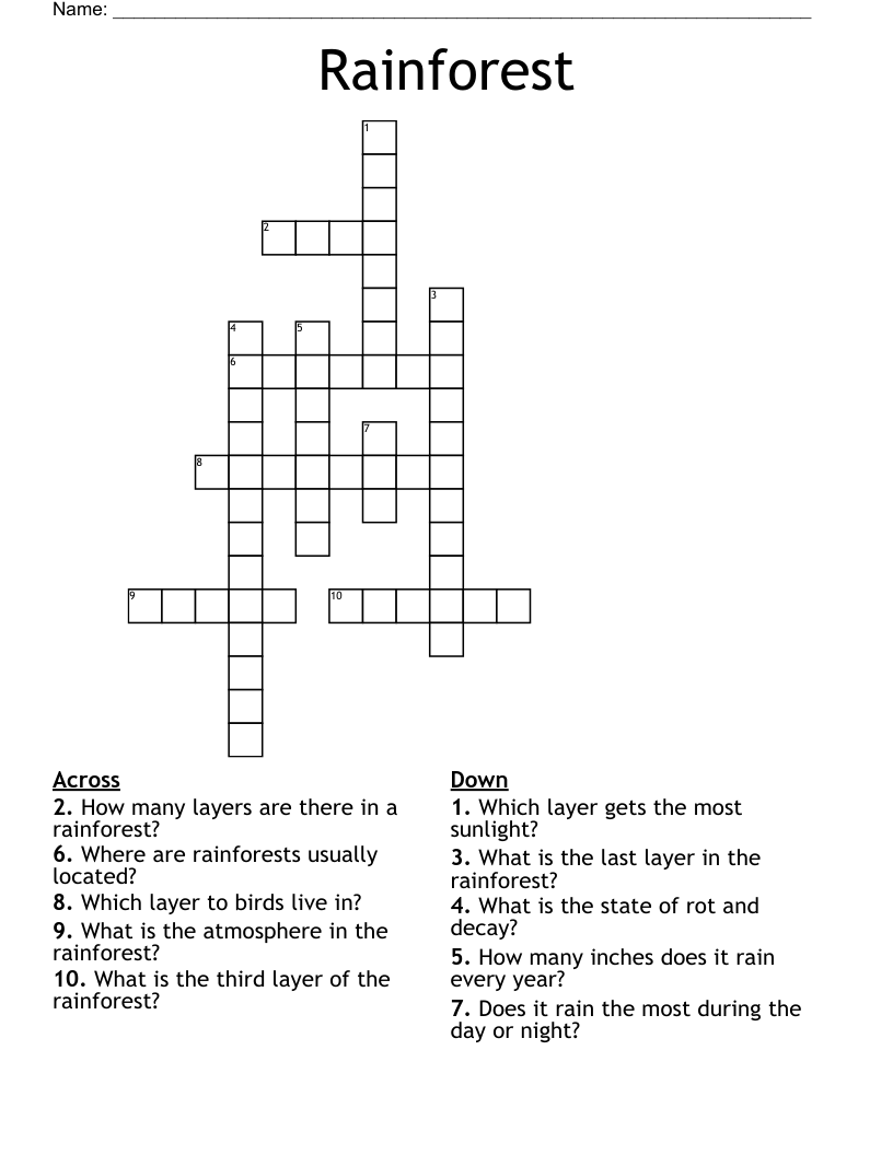 Rainforest Crossword