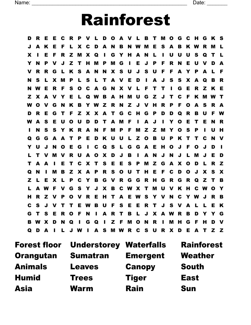 Rainforest Word Search
