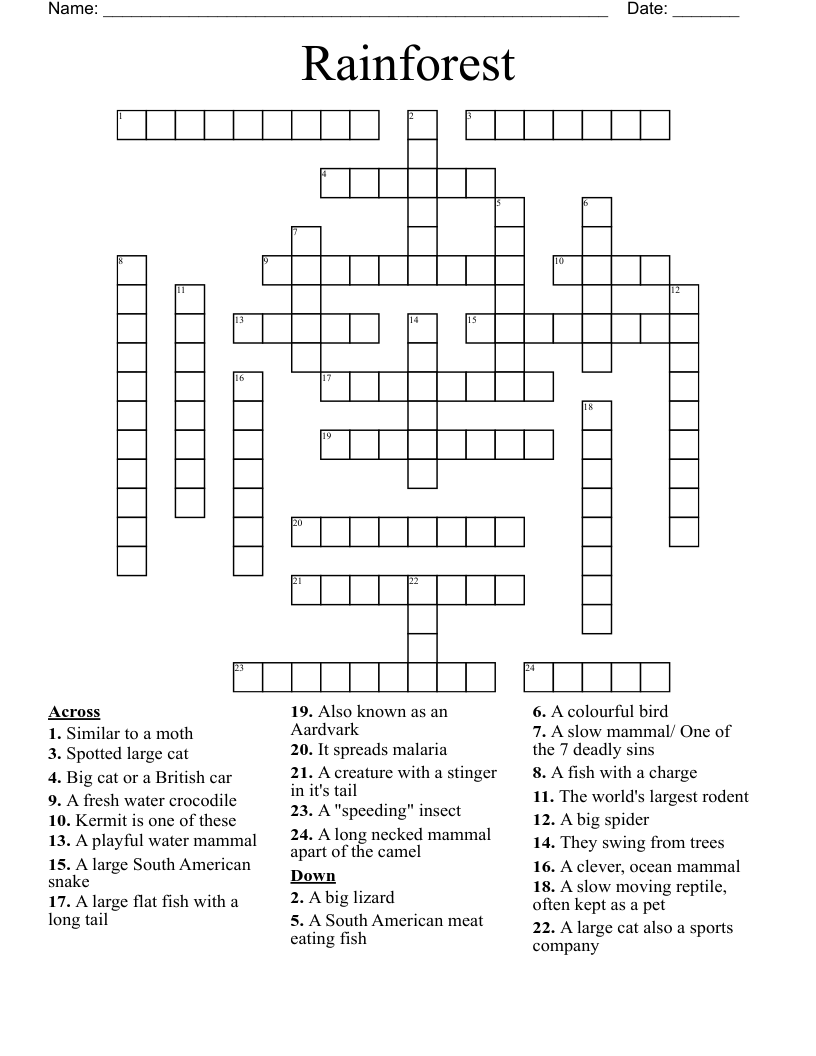 Rainforest Crossword