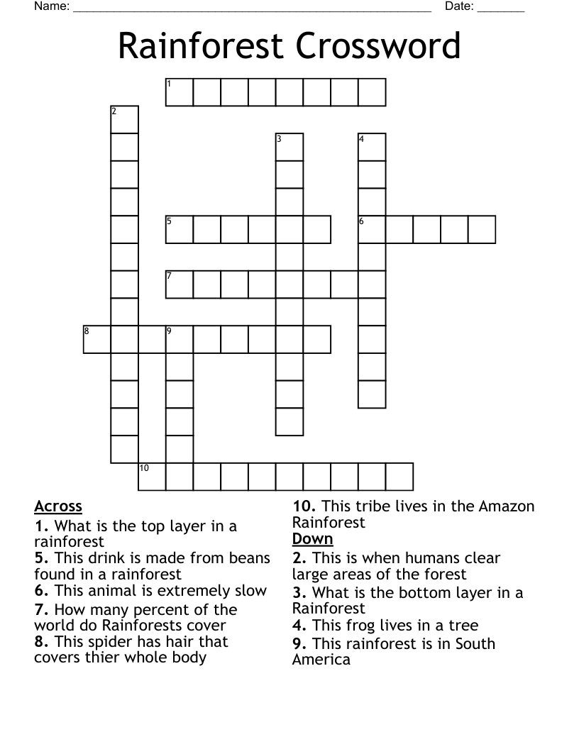 Rainforest Crossword