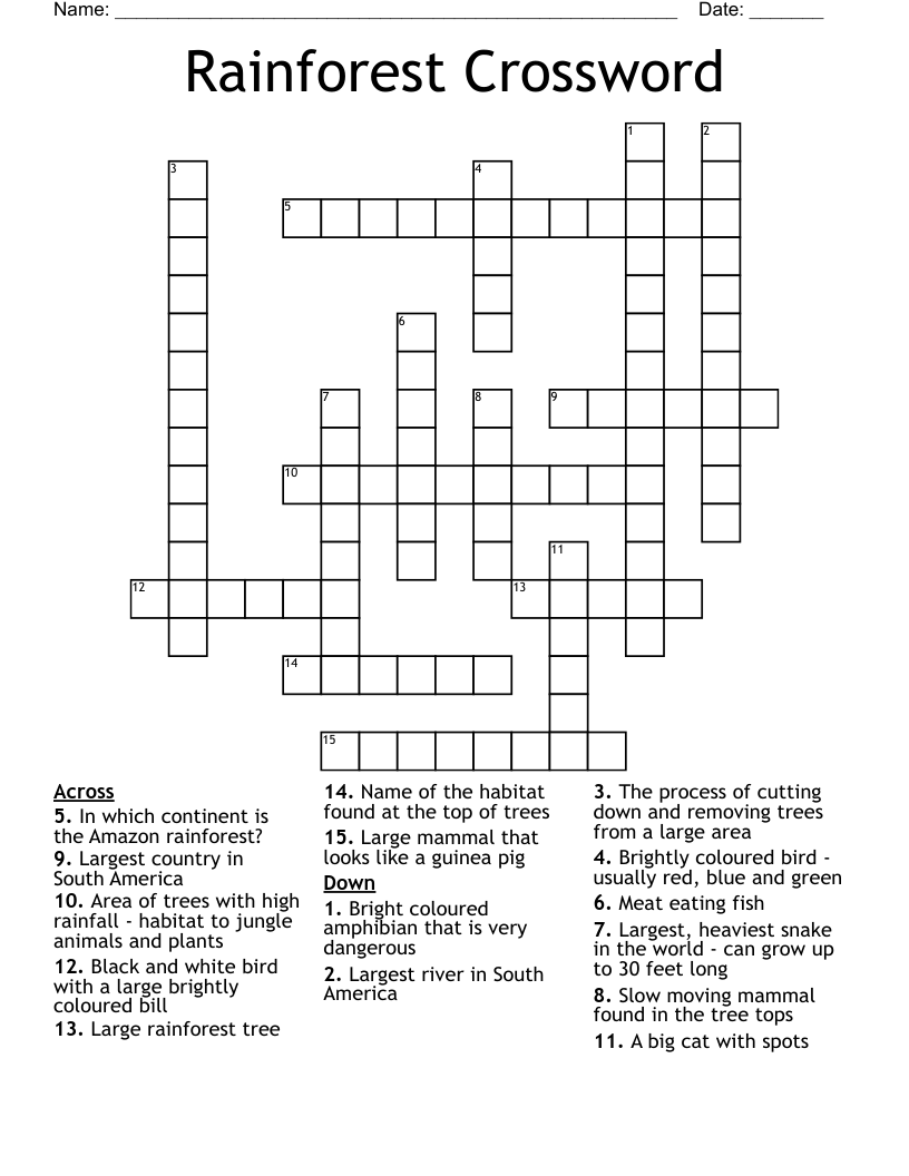 Rainforest Crossword