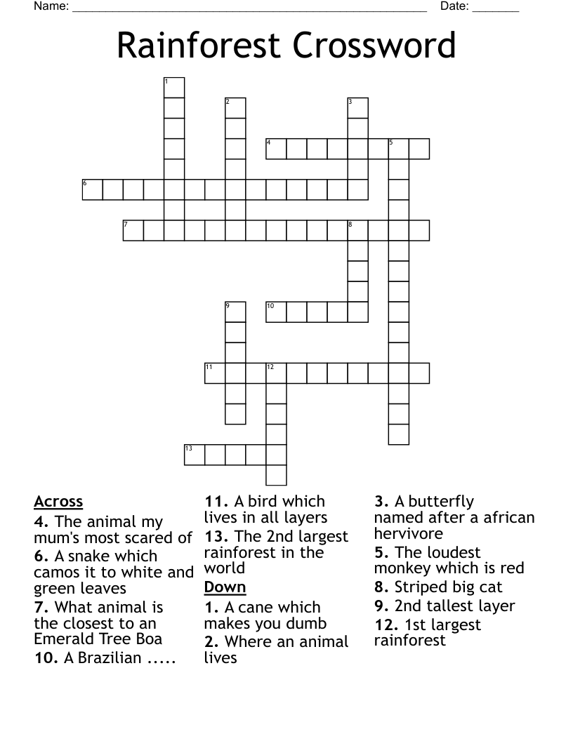 Rainforest Crossword