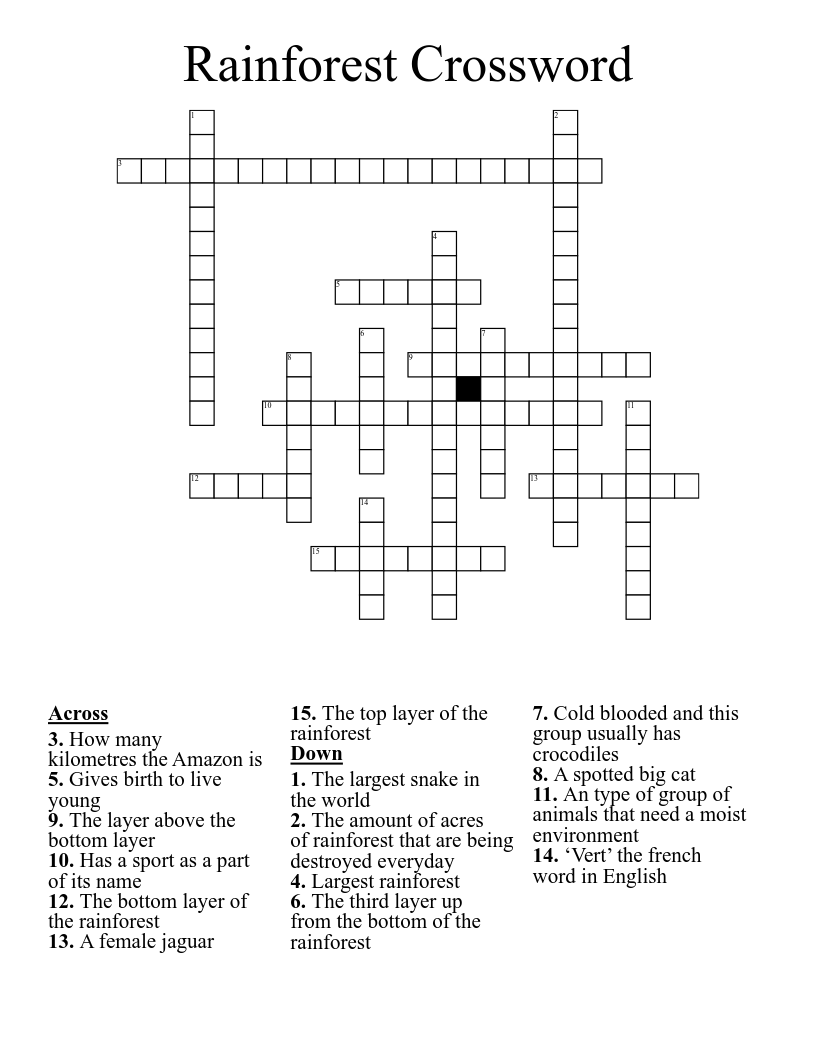 Rainforest Crossword 