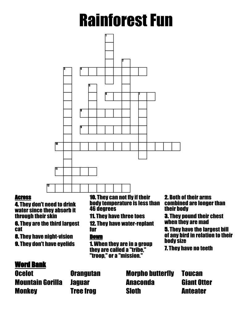 Rainforest Fun Crossword