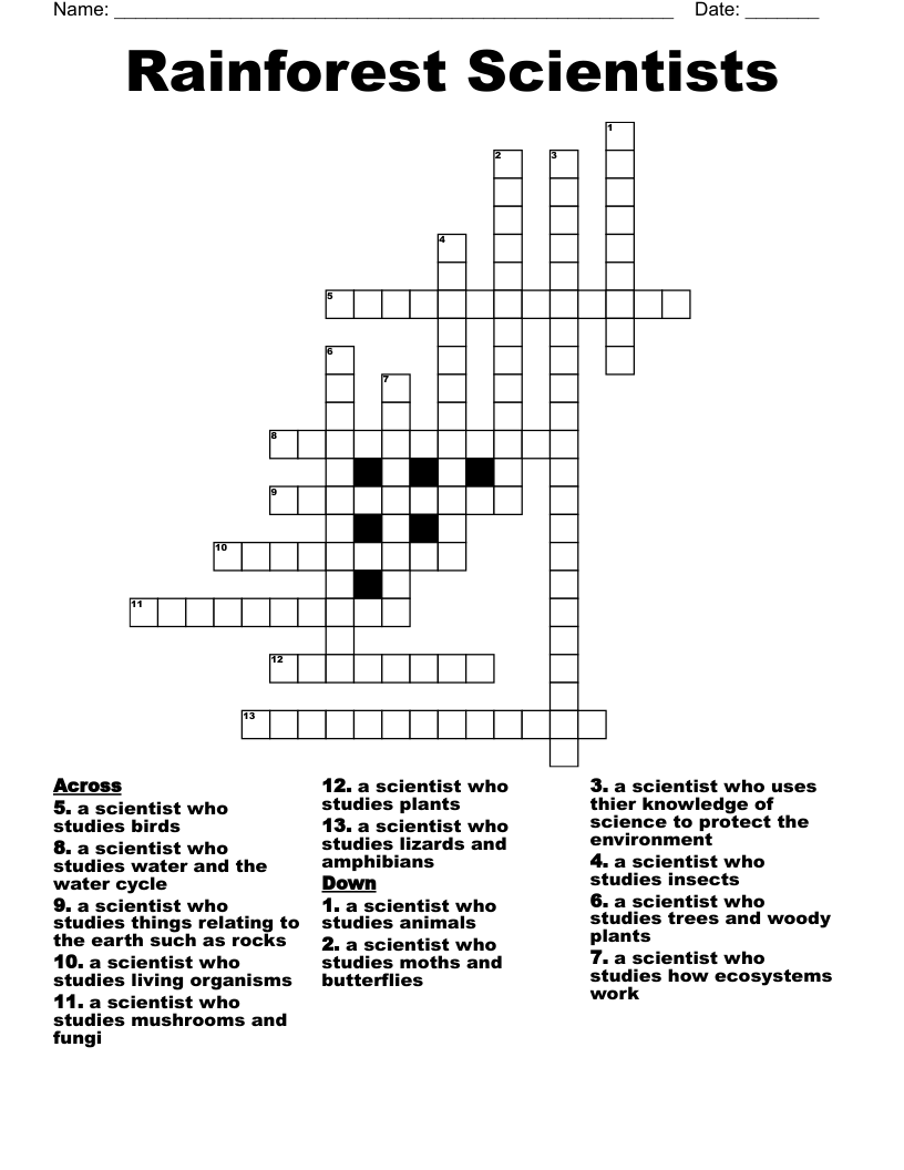 Rainforest Scientists Crossword
