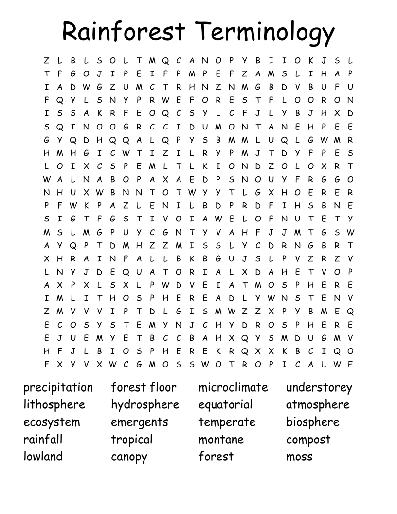 Rainforest Terminology Word Search