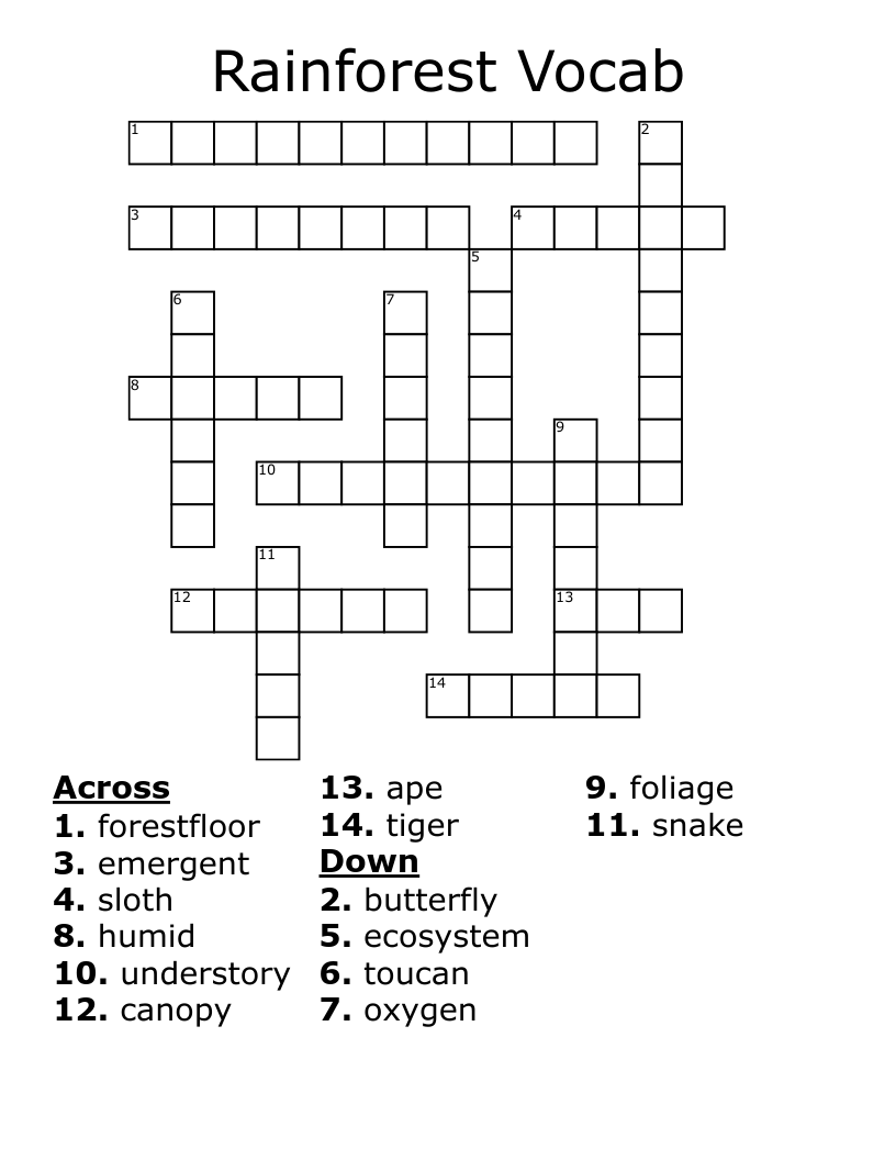 Rainforest Vocab Crossword