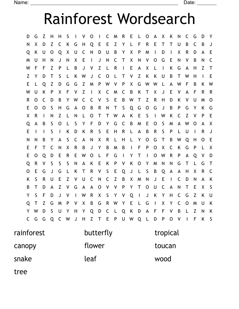 Rainforest Wordsearch