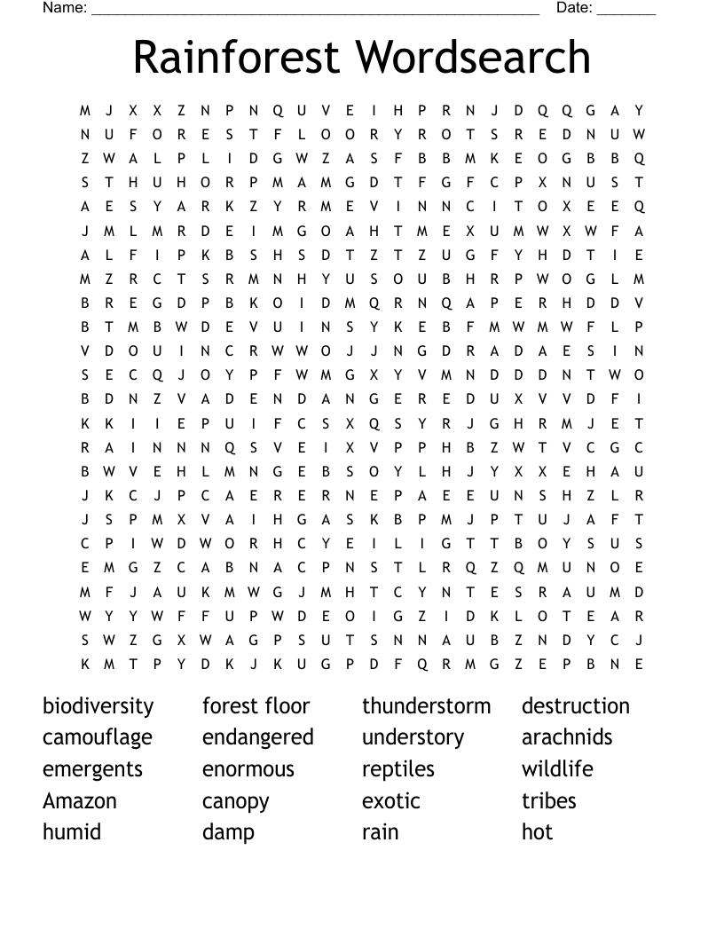 Rainforest Wordsearch