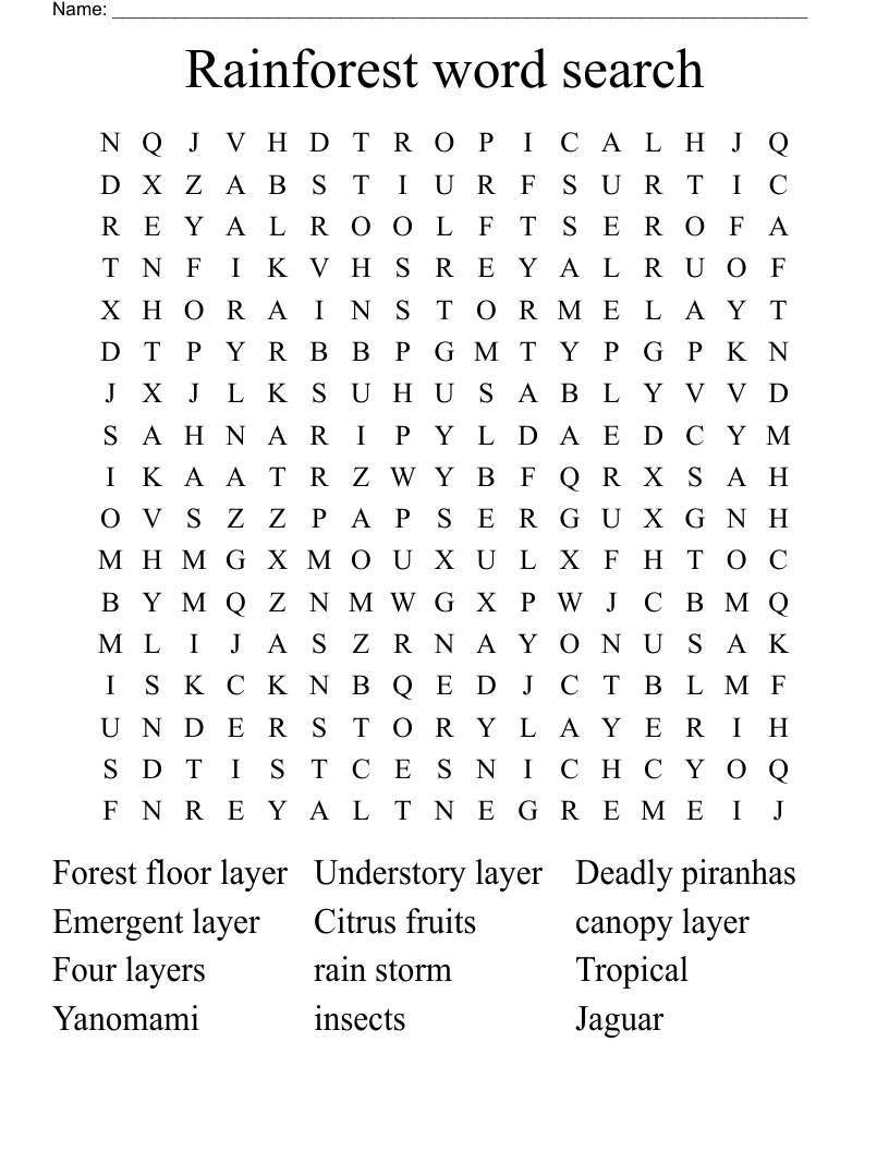 Rainforest word search