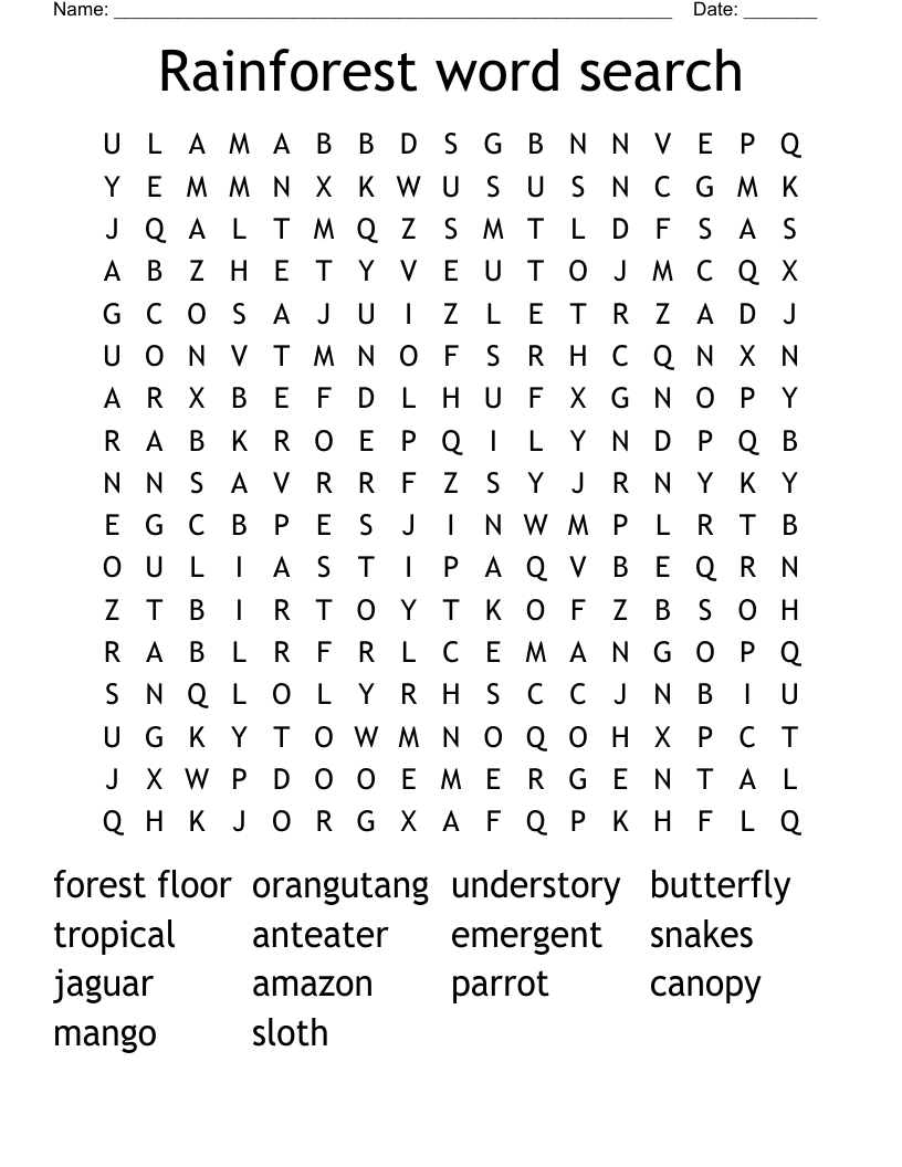 Rainforest word search