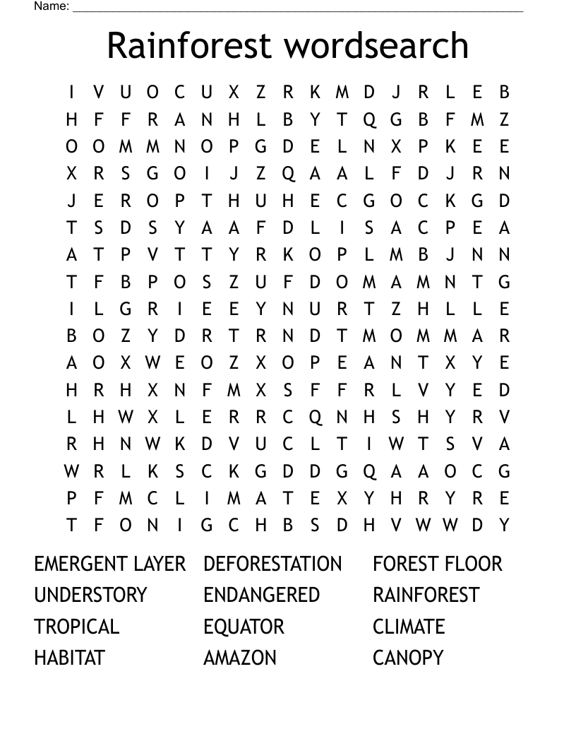 Rainforest wordsearch