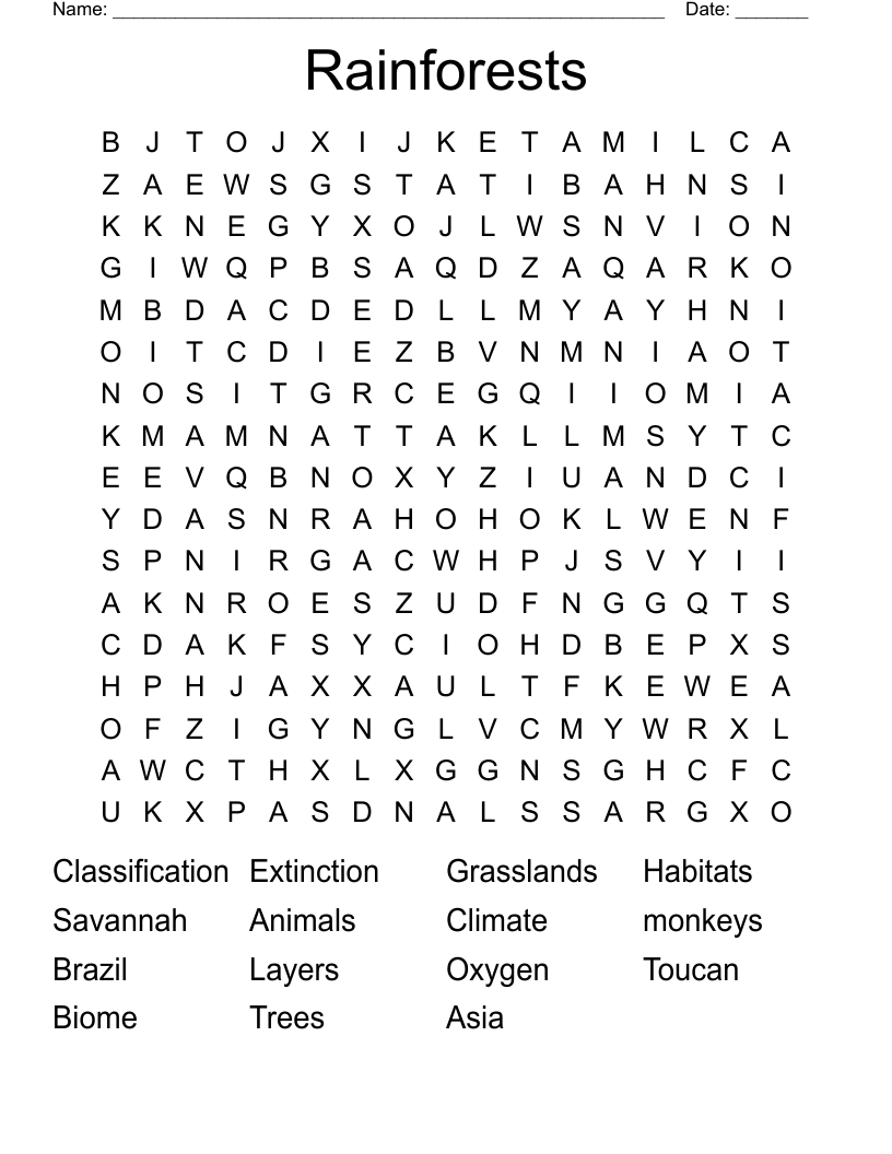 Rainforests Word Search