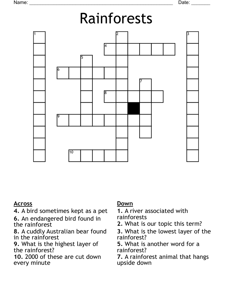 Rainforests Crossword
