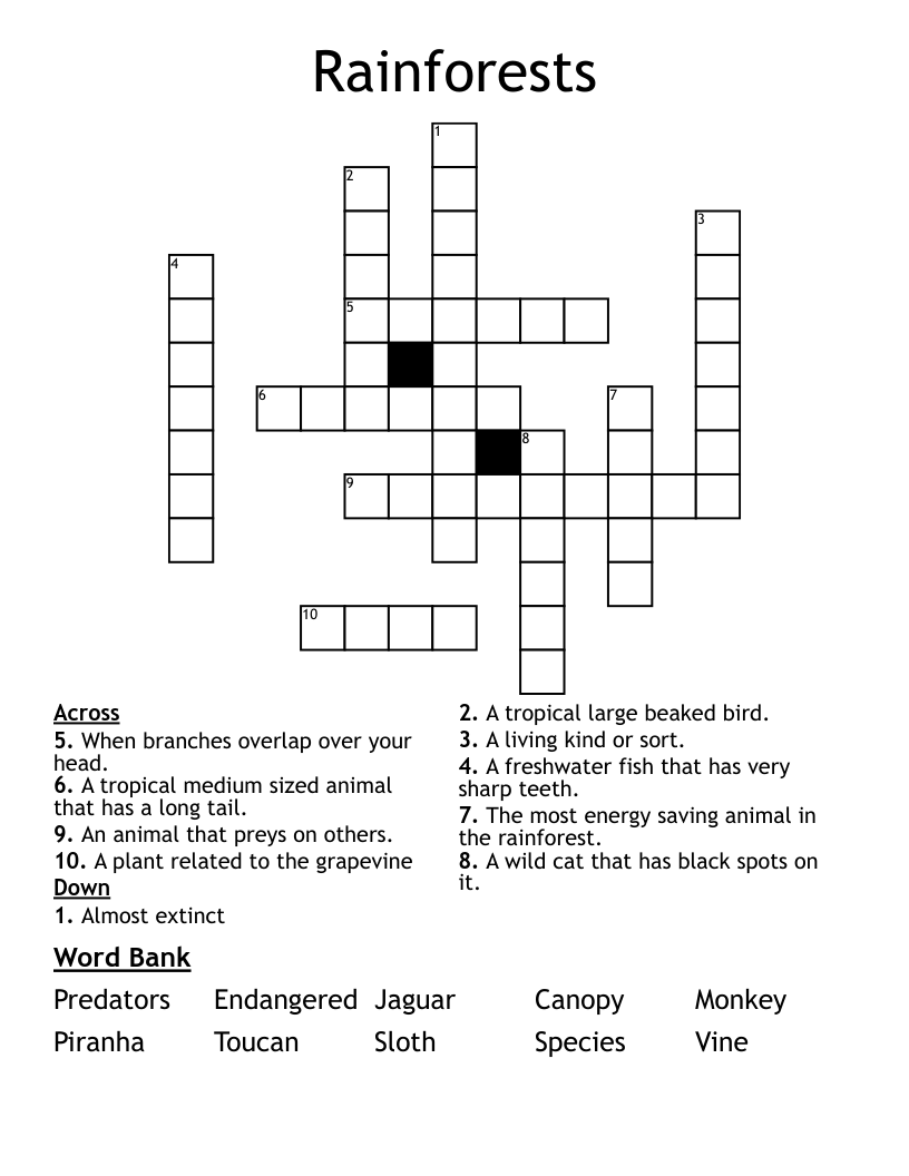Rainforests Crossword