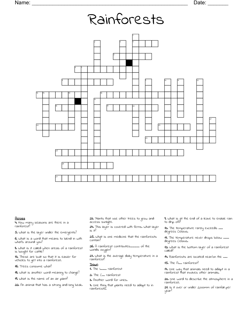 Rainforests  Crossword