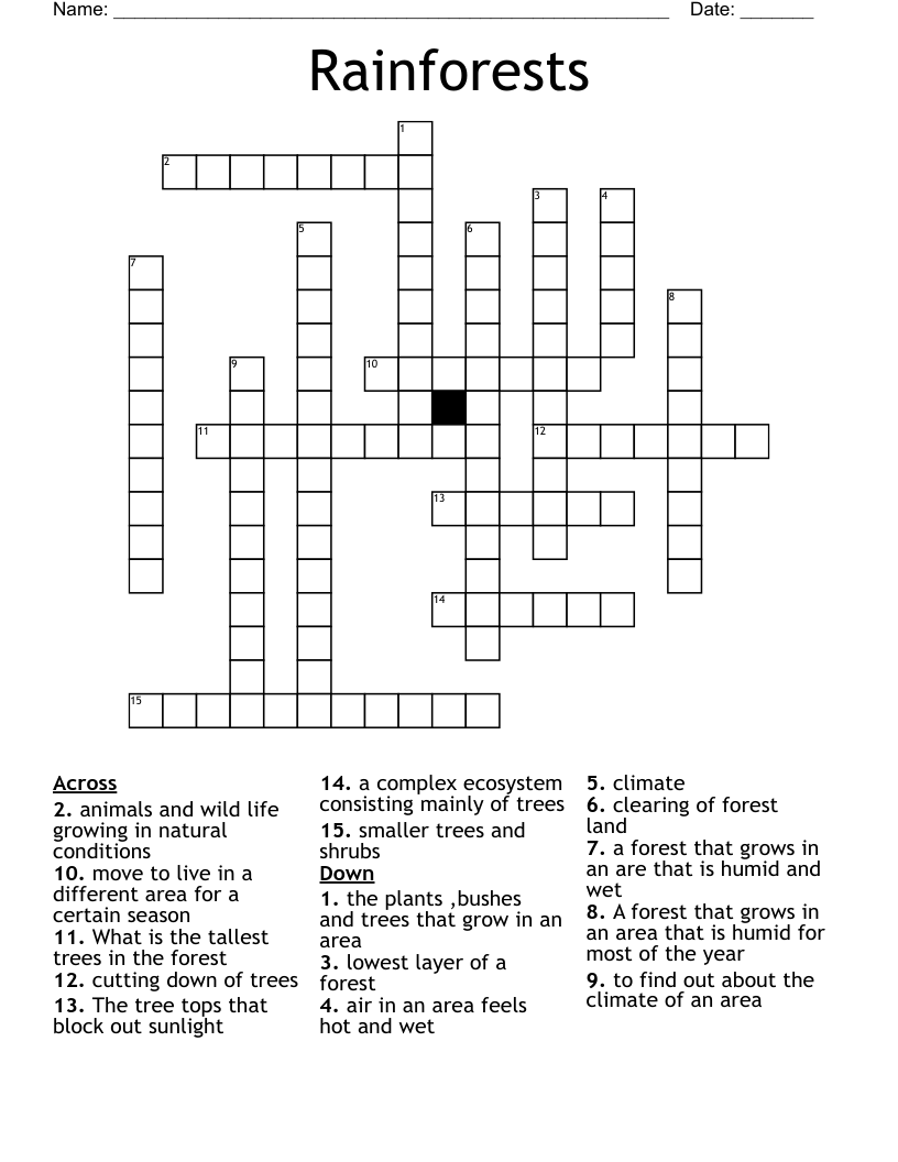 Rainforests  Crossword