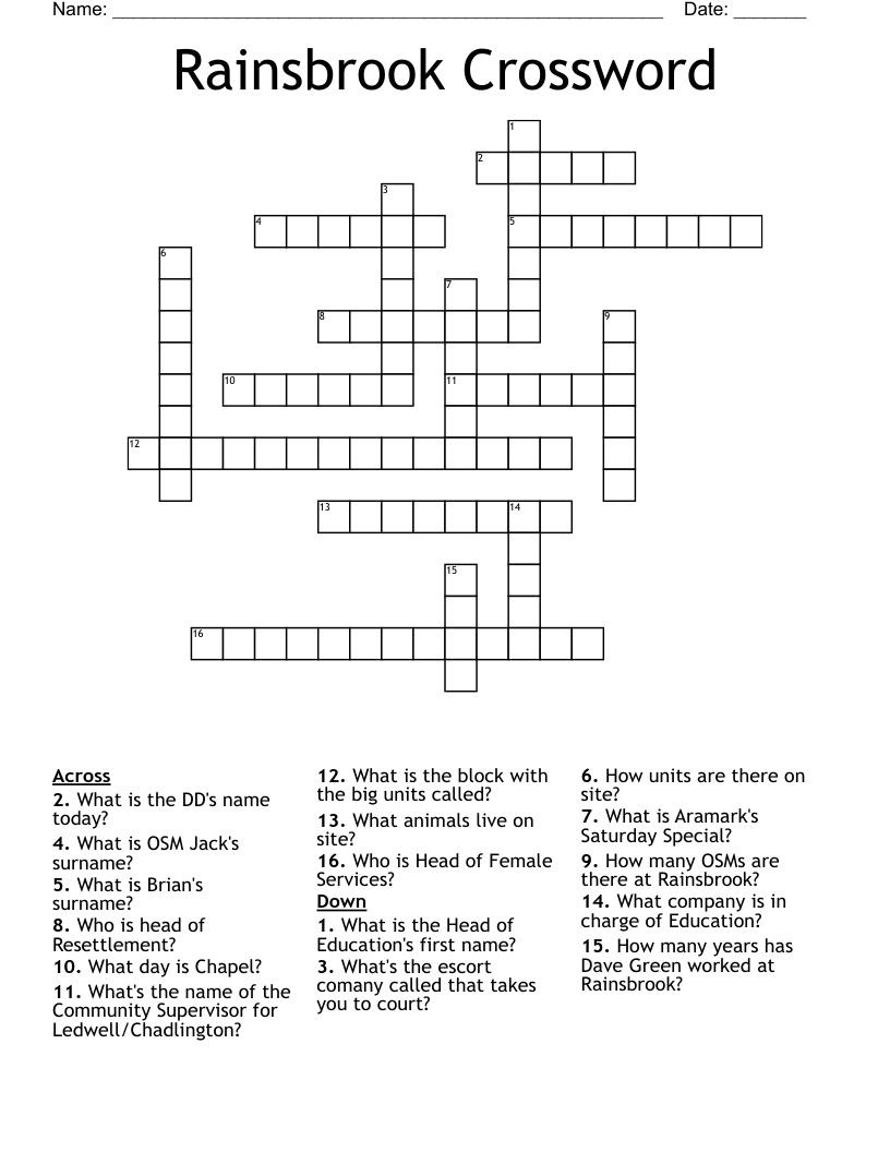 Rainsbrook Crossword