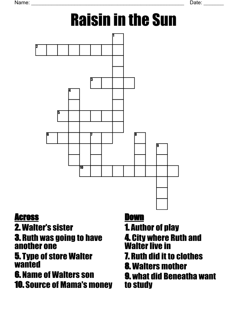 Raisin in the Sun Crossword