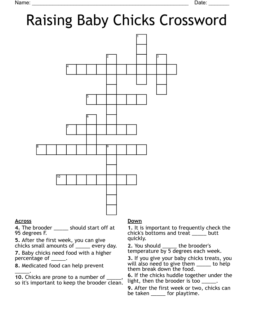 Raising Baby Chicks Crossword