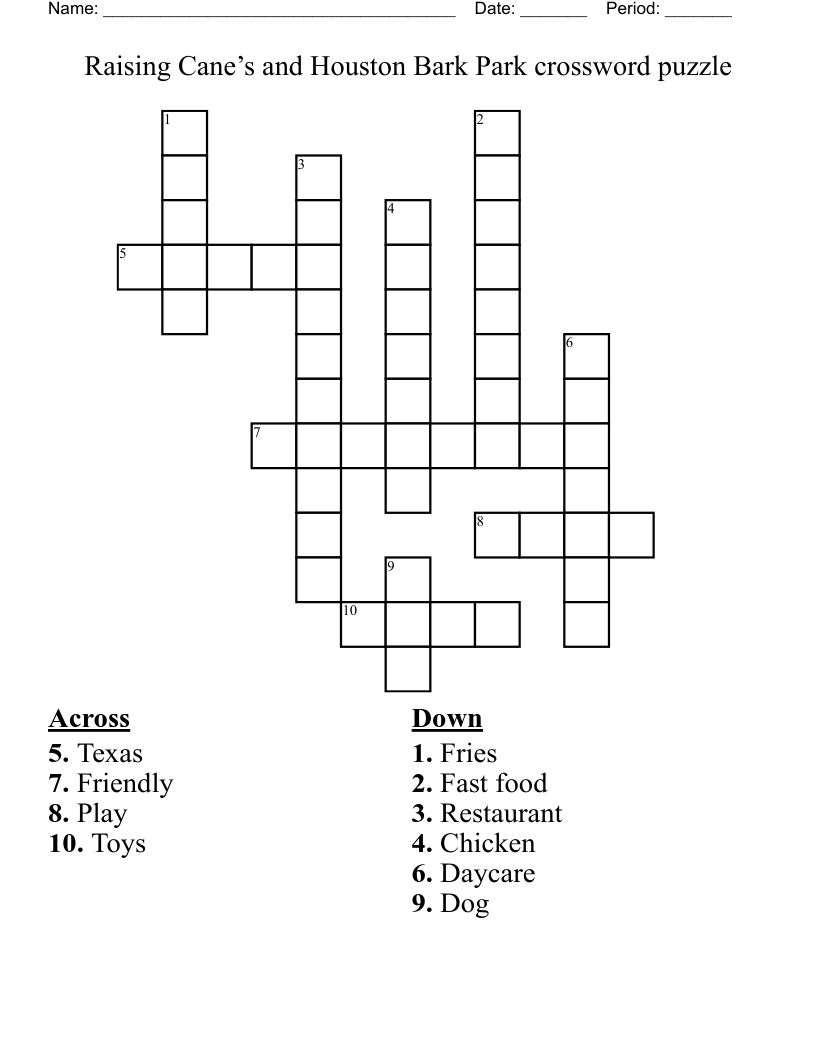 Raising Cane’s and Houston Bark Park crossword puzzle