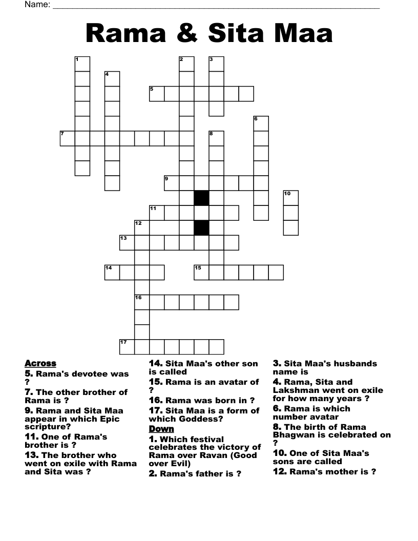 Rama & Sita Maa Crossword